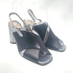 Ouigal Metallic Slingback Heels‎ Black Silver Size 8.5 Photo 4