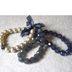 Stylish 3Pc Blue Beads/White Faux Pearl Rhinestone Accent 6" Stretch Bracelets Photo 2