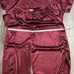 BB Dakota  ,wine Red Satin Pajama Set – Silky 2-Piece Sleepwear. Photo 5