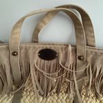 IKKS | women’s fringe, straw tote bag. Tan Photo 9