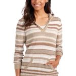 L.L.Bean  100% Slub Cotton hooded sweater in brown/tan/white stripes. Large. EUC Photo 2