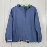 Hanna Andersson XS Blue, Lime Green Unisex Windbreaker Hooded Rain Jacket Blue Photo 3