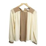 Love 21 Blouse S Tuxedo Front Tan Brown Sheer Casual Career Long Sleeved Photo 0
