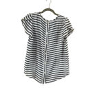 Loft  White Black Striped Short Sleeve Blouse - Small Photo 3