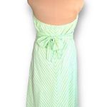 Vintage 90s Halter Dress Green Striped Printed Flowy Handkerchief Hem Spring Size M Photo 2