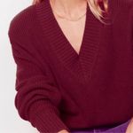 Pistola NWT - REVOLVE  - Camille V-Neck Shoulder Pad Sweater in MERLOT red - M Photo 6