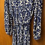 ZARA  Emilie Vicose Printed Damask Belted Midi Maxi Dress Blue Cream Medium M Photo 7