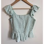 Poof New York  Shirt Womens Sz M Mint Green Cottage Ruffle Eyelet Top Blouse Photo 7