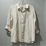 Chico's  sz 2 Large Linen Top Shirt White Beige Pinstripe Stripe Coastal Grandma Photo 9
