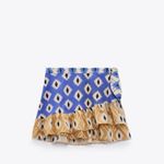 ZARA  Blue Tan Print Ruffled Mini Wrap Pareo Skirt Coverup Size Large Photo 1
