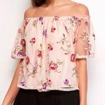 BB Dakota Sz Large Stassi Pink Lemonade Floral Embroidered Off The Shoulder Top Photo 0