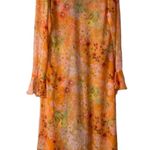 Wild Fable Duster Top Womens Small Orange Floral Maxi Ruffled Party Night Out Photo 3