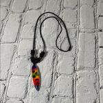 Wooden Bead Rope Surfboard Pendant Beachy Surfer Necklace Black Photo 3