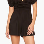 Susana Monaco Short-sleeve Gathered V-neck Romper XS Black Photo 0