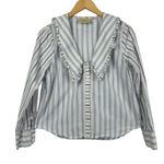 Maeve Anthropologie Striped Ruffle Collar Button Up Shirt Women Size 8 White Photo 1