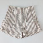 Mine Women's PaperBag Tan Stiped Shorts Size Large White Photo 1