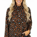 Simply Southern NWT Leopard Print Tunic Sweater Size OS Brown Cowl Neck Country Photo 0