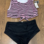 Retro Stage new 1950’s pin up style Pink and Black Striped Bikini Set size XXL Photo 0