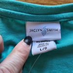 Jaclyn Smith  Smocked Center Stripe Short Sleeve T-Shirt Teal Green Size Large Photo 3