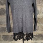 Topshop Gray V Neck Sweater with Lace Trim Elegant Tunic Top Woman's 4 Photo 6