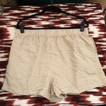 Vintage Y2K Cottagecore Granola Boho Hippie Tan beige cream yellow gingham plaid boxer shorts drawstring elastic waist Photo 1