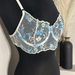 Blue Lace Floral Embroidered Lingerie Bra White Size M Photo 2