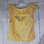 ZARA S Firfirli Jakarli Yellow Green Paisley Stretch sleeveless cropped top Photo 6