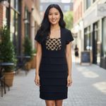 St. Tropez  dress 6 black short sleeve polka dot mesh overlay tiered sheath Y2K Photo 1