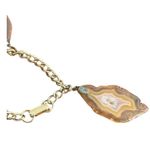 Vintage Agate Stone Slab Charm Bracelet Gold Tone Chain Fold Over Clasp 6.75" Brown Photo 3