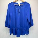Chico's Chico’s Royal Blue Blouse with Silver & Brass Studs Around the Keyhole Neckline Photo 0