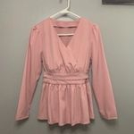 None Boho V-neck Blouse Long Sleeve Peplum Top pink puff sleeve women’s med and L Photo 9