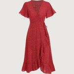 Rihoas Polka Dot Ruffle Wrap Dress Red Size M Photo 3