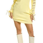 Bebe  Yellow Thermal Lace-Up Long Sleeve Sleeve Mini Dress Medium NWT Photo 0