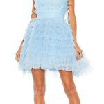 Mac Duggal  20529 Powder Blue Strapless Feathers Short Tulle Dress NWT sz 6 Photo 0