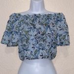 Tiare Hawaii Off Shoulder Floral Blue Smocked Crop Top O/S Photo 2