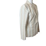Calvin Klein Womens 8 Cotton Blend Blazer Tan White Stripe Neutral Career Preppy Photo 2