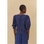 Farm Rio NWOT  3D Star Embroidery Top Blouses Shirt Blue Size L Short Sleeve Photo 2