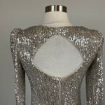 AQUA Long Sleeve Sequined Cut Out Mini Sheath Cocktail Party Dress Silver Size 6 Photo 9