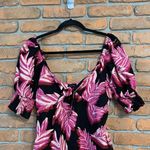 Who What Wear Leaf Print Puff Sleeve Mini Dress Tropical Summer Linen Black M Photo 1