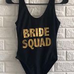 Boohoo  Bride Squad one piece bathing women's  size 6 suit black gold foil Photo 2