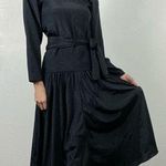 Vintage Handmade Black Floral Drop Waist Midi Dress Black Photo 0