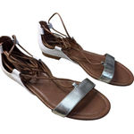 White House | Black Market White House Black Market White Silver Lace Up Open Toe Strappy Flats Size 7.5 Photo 0