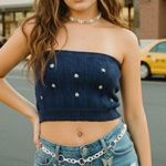 Boutique Paige Knit Floral Crop Tube Top in Blue Photo 0