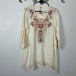 Solitaire NWT  Woman's Sz S Embroidered Cream Long Sleeve V Neck Tunic‎ Blouse Photo 1