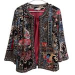Joan Rivers Large Colorful Paisley Patchwork Open Front Blazer Jacket Artsy Black Photo 1