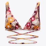 ZARA NEW PRINTED BIKINI TOP V NECK STRAPS CRISSCROSS TIE SIZE L Photo 1