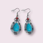 Faux turquoise & silver tone boho dangly earrings, teardrop shape, 1.5” NEW Blue Photo 0