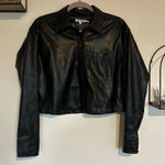 Good American  Black Faux Leather Snap Button Collared Cropped Jacket Size 0 (XS) Photo 0