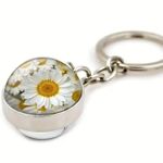 Luminous Daisy Flower Glass Ball Bag Charm/Keychain New in Packaging Yellow Photo 3