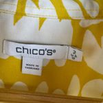 Chico's  Floral Leaf Print Button Up Shirt Sz 2 (12) Yellow Office Coastal‎ Travel Photo 3